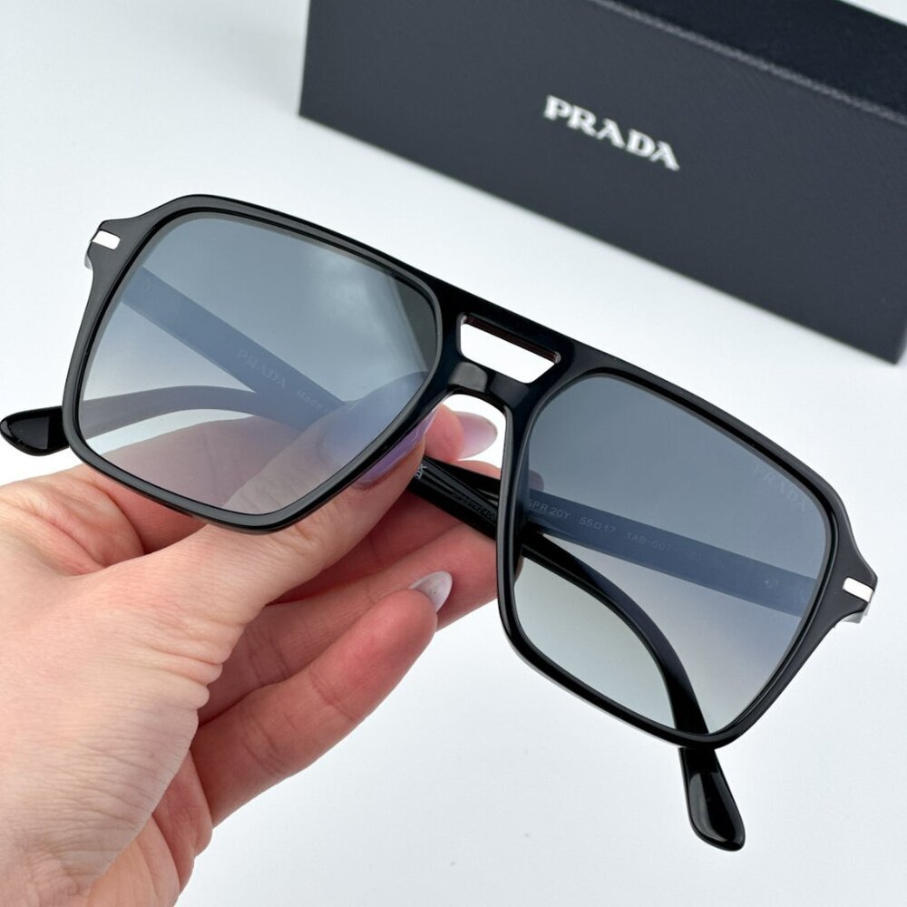 Prada PR20YS 1AB06T BRAND NEW Sunglasses Black Grey Unisex Pilot - Picture 2 of 10